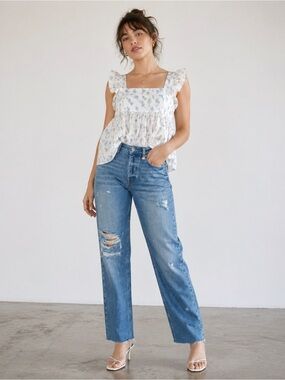 BDG High Rise Straight Leg Jean 25 Vintage Wash Distressed Denim Effortless Cool